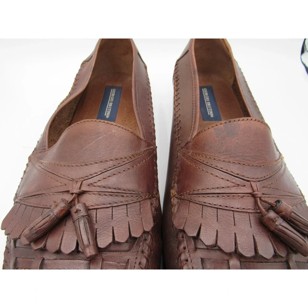 Giorgio Brutini Men's Loafers Kiltie Tassel Brown Woven Top Moc Toe Leather 13W